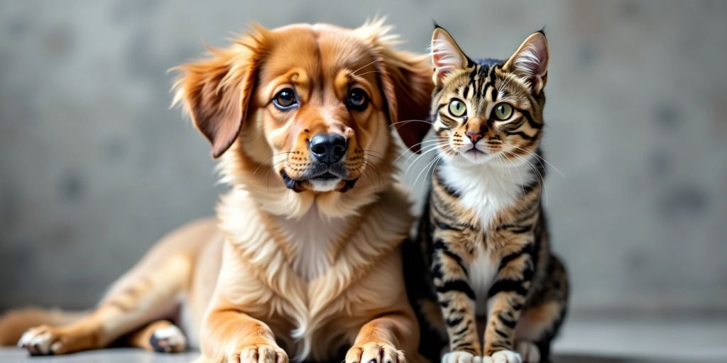 Dog and cat together, looking healthy and alert.