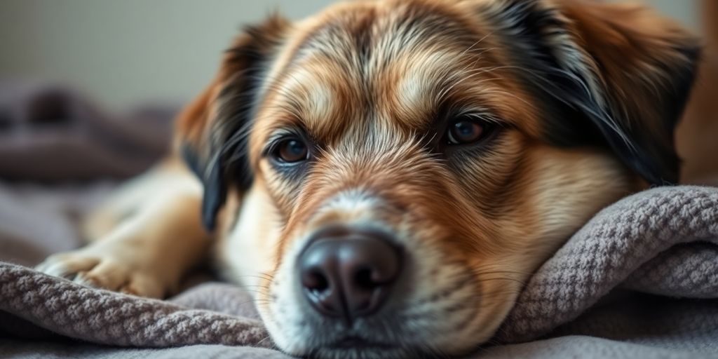 Tired dog resting on a blanket during withdrawal.