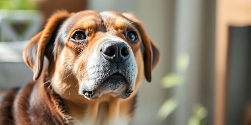 Healthy dog in a calm environment after medication.